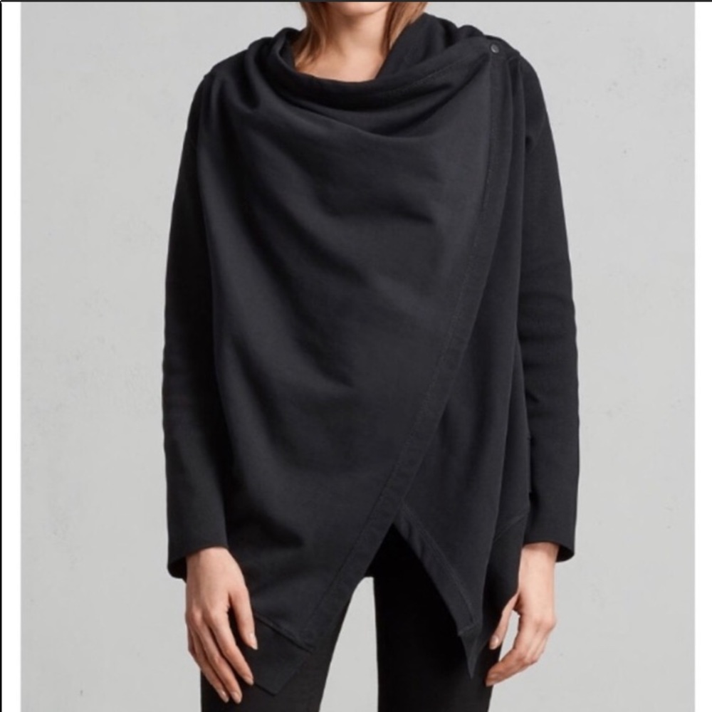 All Saints Spitafields Black Ivy Drape Cardigan  S